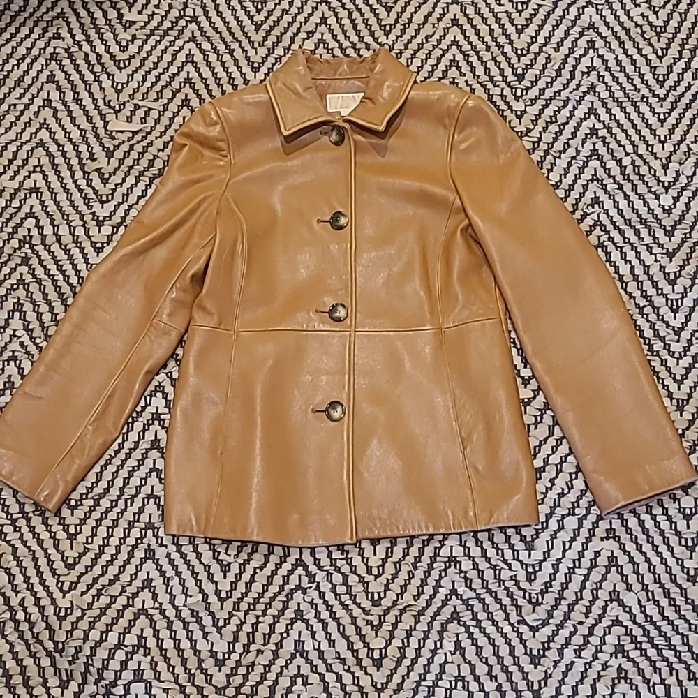 MICHAEL KORS CLASSIC BUTTERSCOTCH TAN LEATHER JACKET COAT - Picture 2 of 16